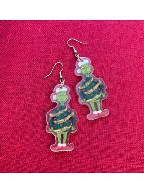 The Grinch Christmas Fashion Earrings - Green Sweater
